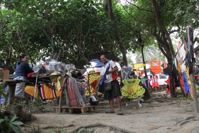 Kitemaker Wayan and his kites, Sanur, Bali